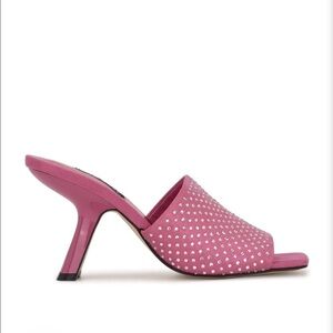 NEW Nine West Partie Heeled Slide‎ Sandals in Shocking Pink Suede Size 8